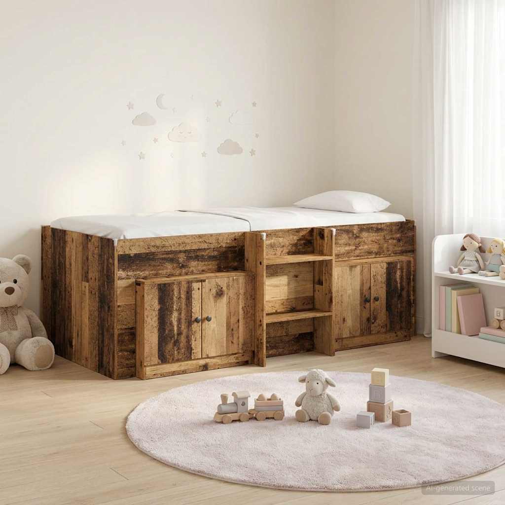 Cadre de lit en loft avec armoire avec porte 3 pc Bois ancien - XIOS