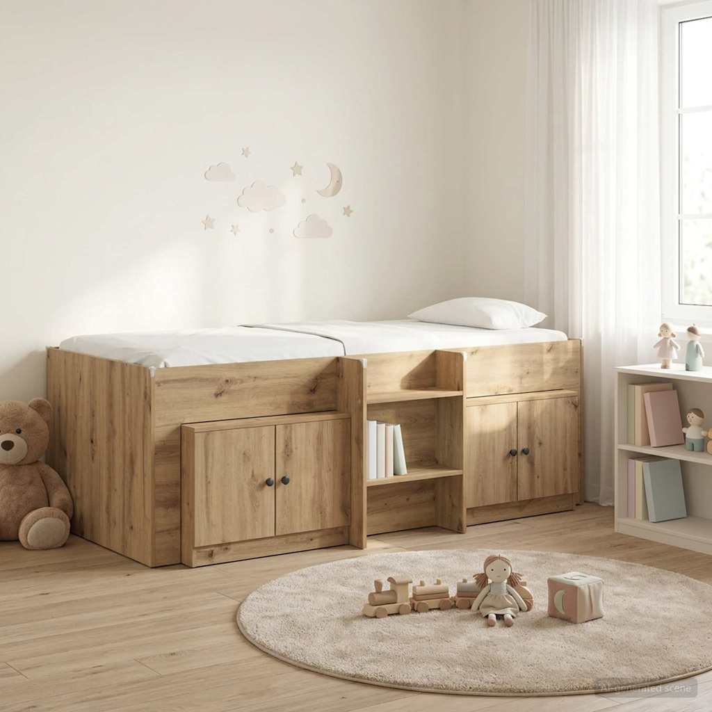 Cadre de lit en loft avec armoire 3 pc Chêne artisanal