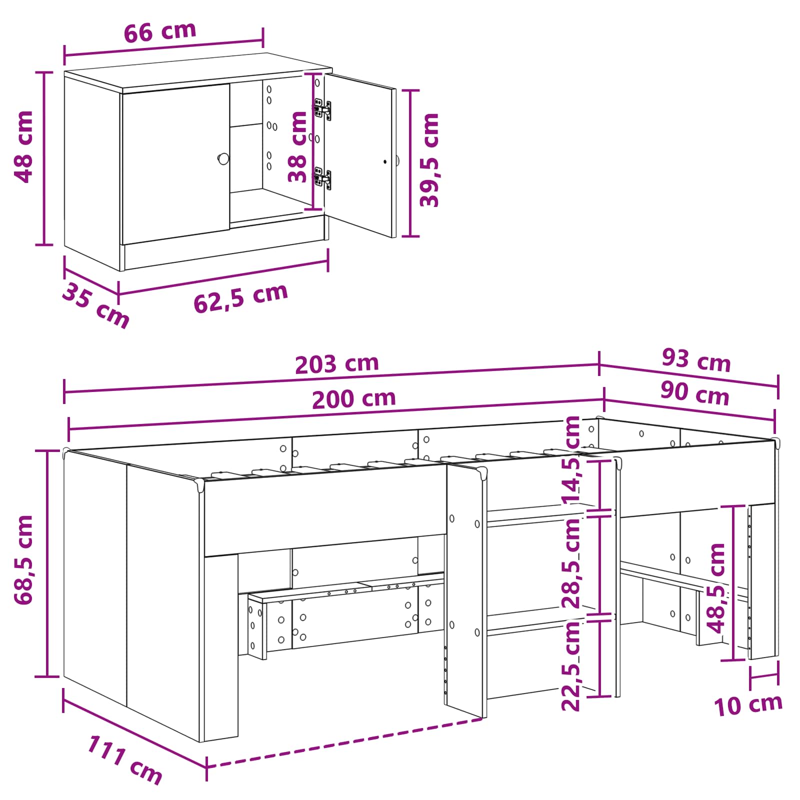 Cadre de lit en loft avec armoire 3 pc Chêne artisanal - XIOS