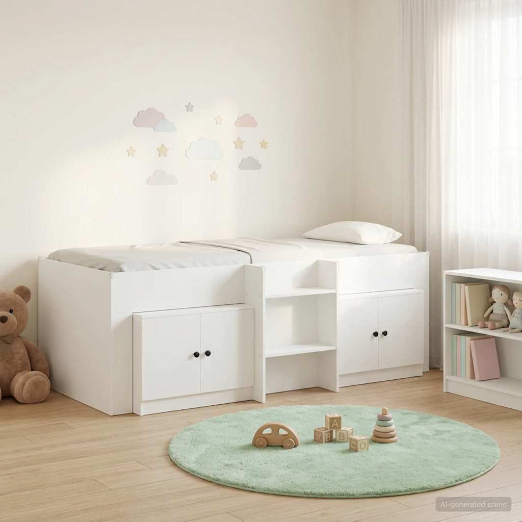 Cadre de lit en loft avec armoire 3 pc Blanc Bois d'ingénierie - XIOS