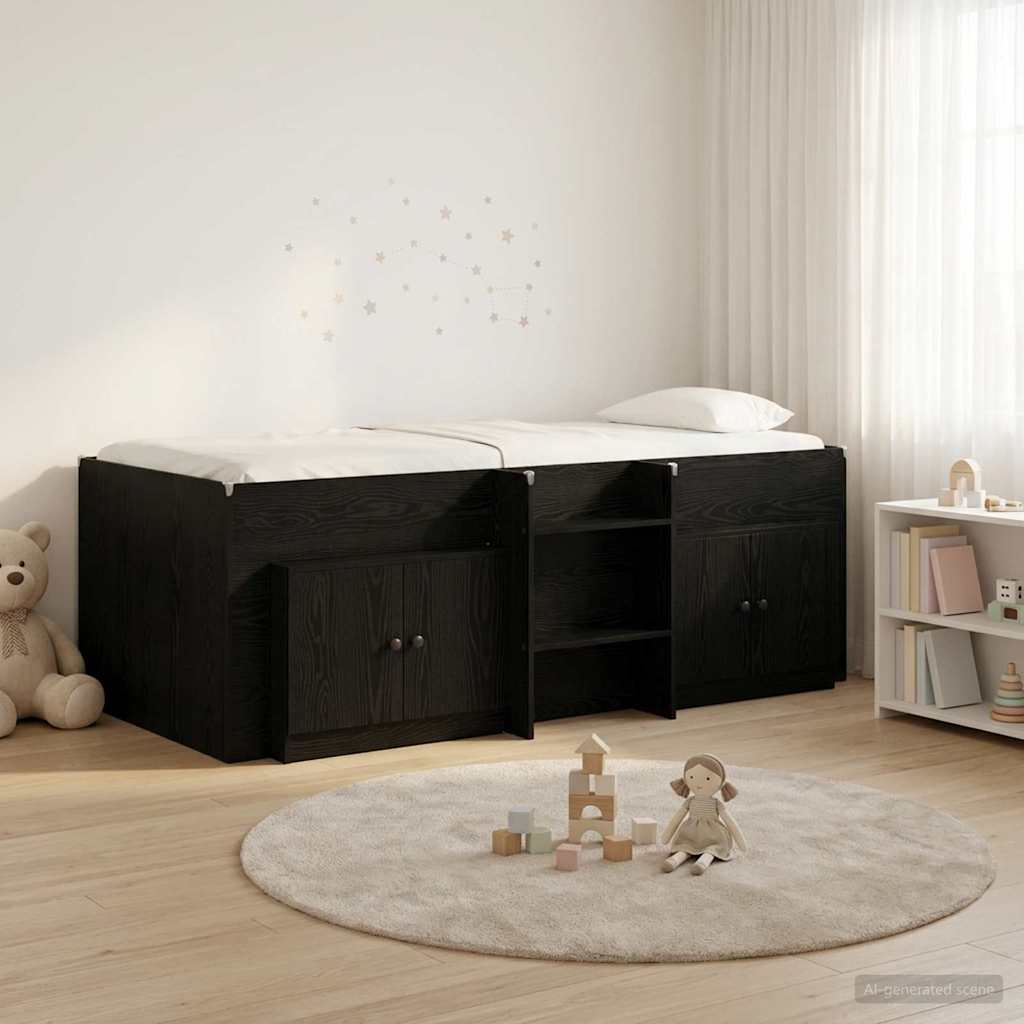 Cadre de lit en loft avec armoire 3 pc Noir Bois d'ingénierie - XIOS