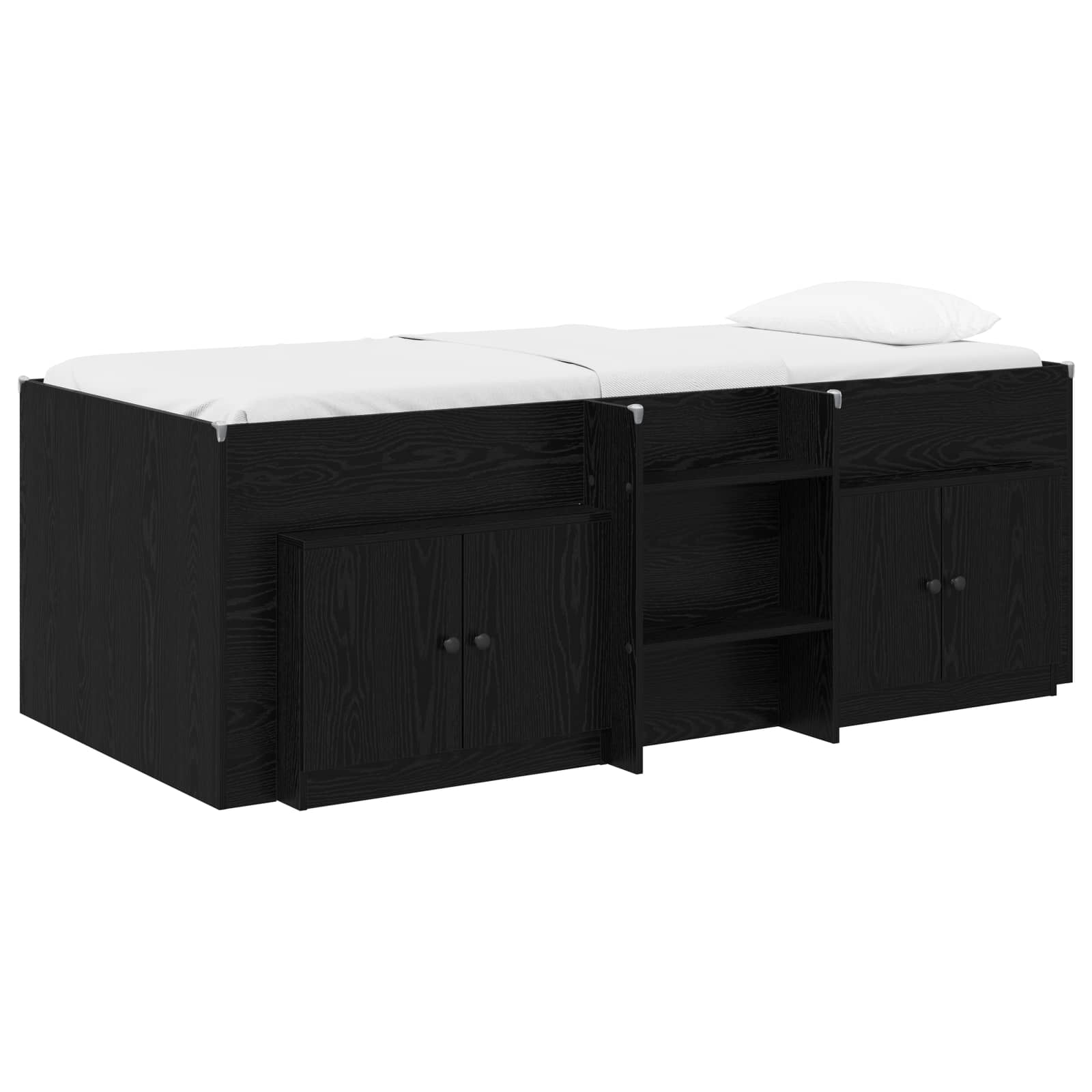 Cadre de lit en loft avec armoire 3 pc Noir Bois d'ingénierie - XIOS