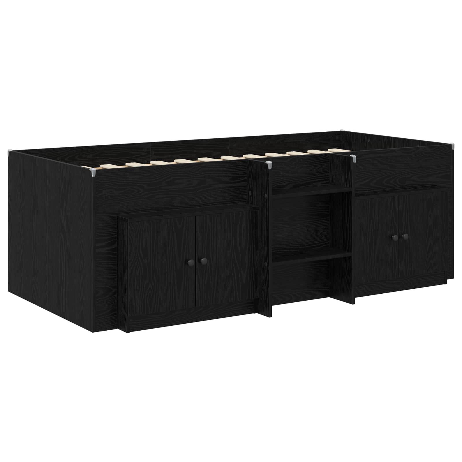 Cadre de lit en loft avec armoire 3 pc Noir Bois d'ingénierie - XIOS