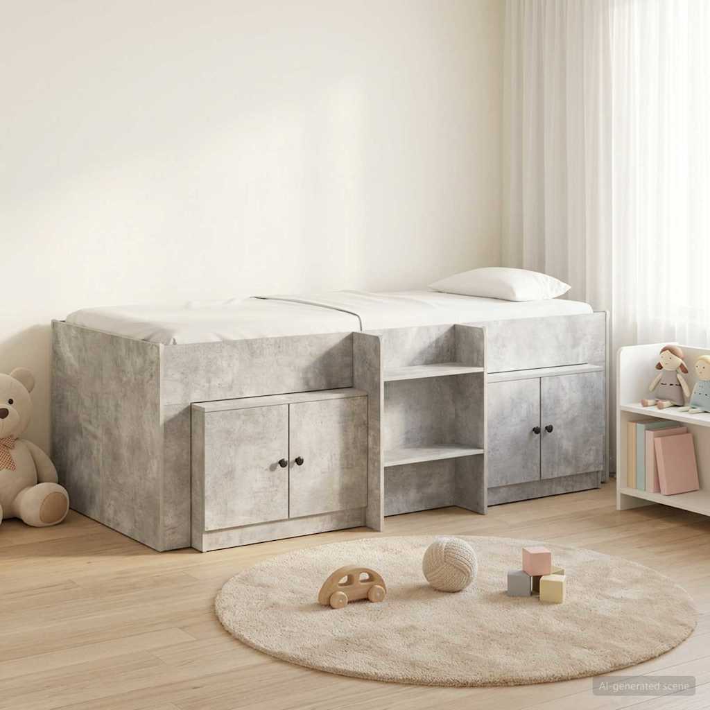 Cadre de lit en mezzanine avec cabinet 3 pc Gris béton