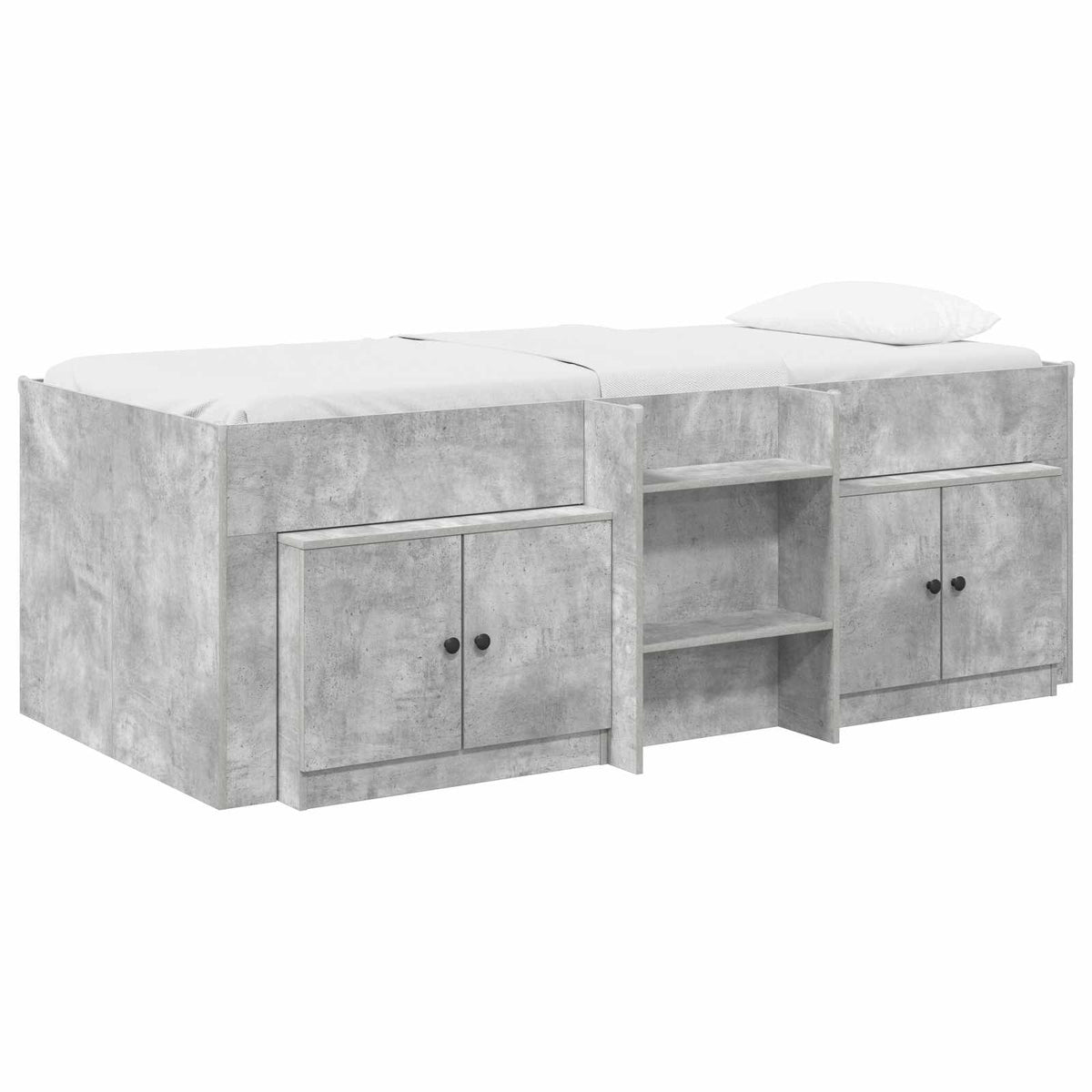 Cadre de lit en loft avec armoire avec stockage 3 pc Gris béton