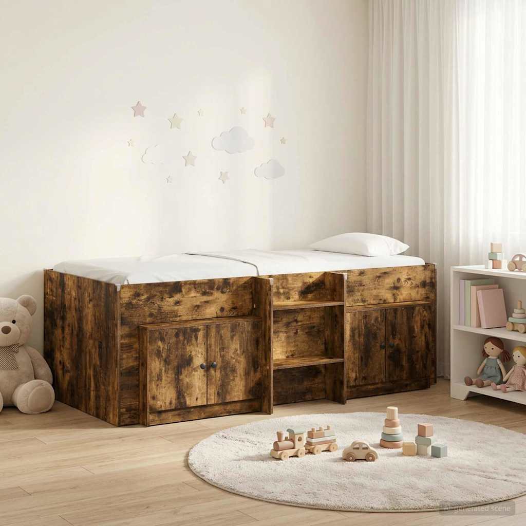 Cadre de lit en loft avec armoire avec stockage 3 pc Chêne fumé - XIOS