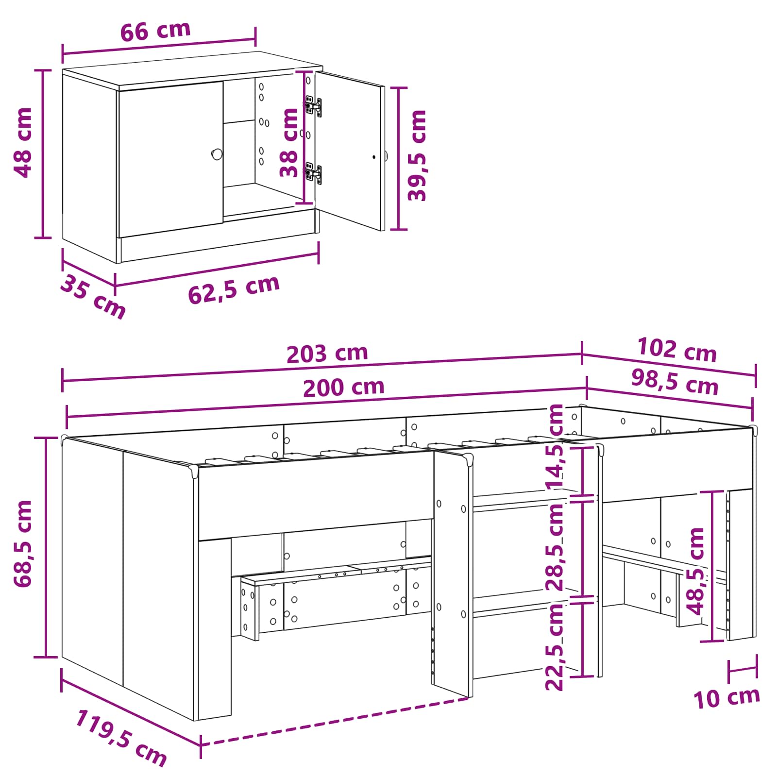 Cadre de lit en loft avec armoire avec porte 3 pc Bois ancien - XIOS