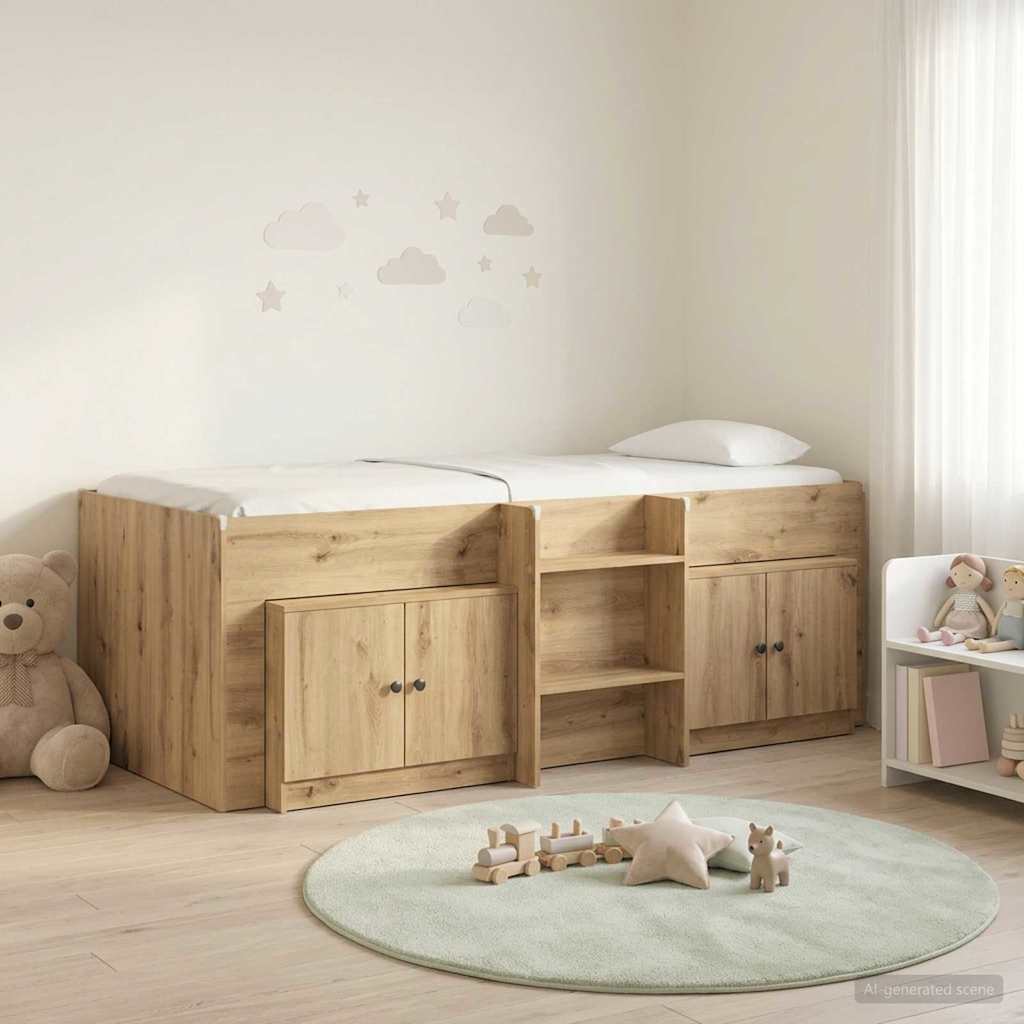Cadre de lit en loft avec armoire 3 pc Chêne artisanal - XIOS