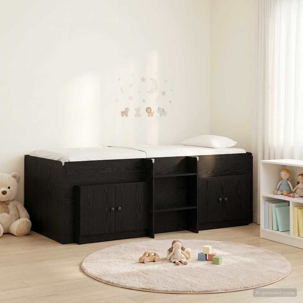 Cadre de lit en loft avec armoire 3 pc Noir Bois d'ingénierie - XIOS