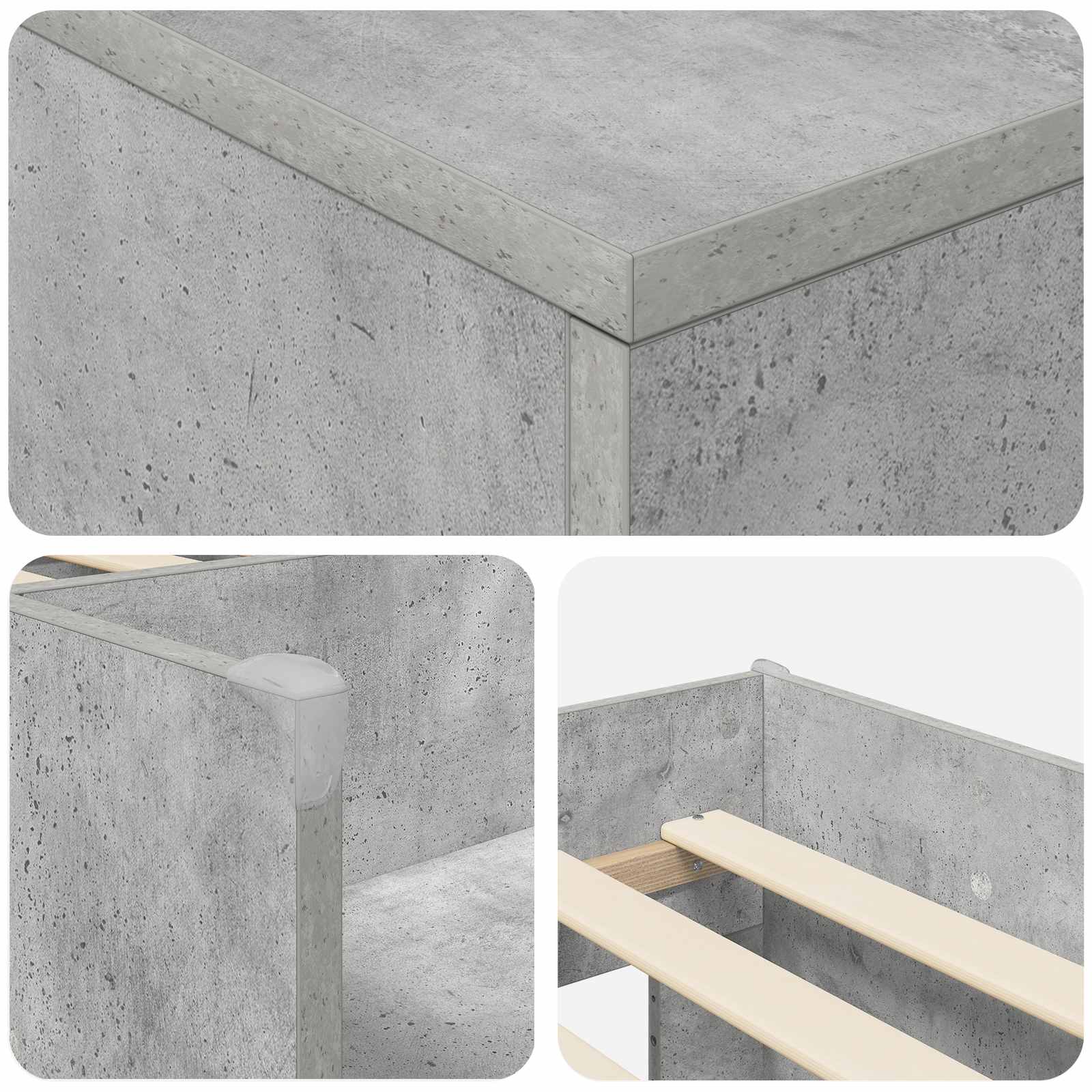 Cadre de lit en loft avec armoire avec stockage 3 pc Gris béton - XIOS