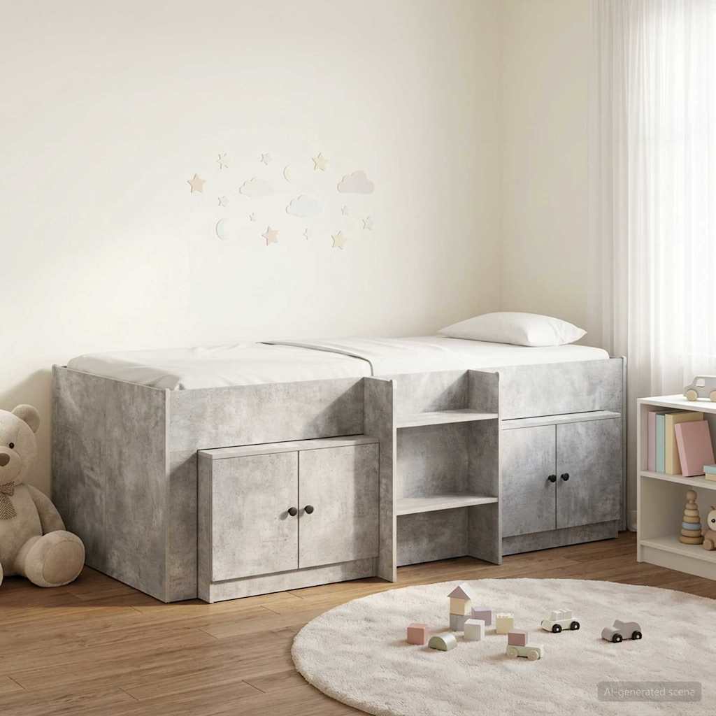 Cadre de lit en loft avec armoire avec stockage 3 pc Gris béton - XIOS