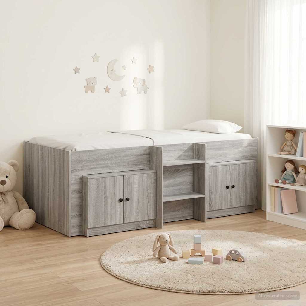 Cadre de lit en loft avec armoire avec porte 3 pc Sonoma gris - XIOS