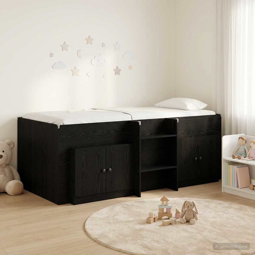 Cadre de lit en loft avec armoire 3 pc Noir Bois d'ingénierie - XIOS