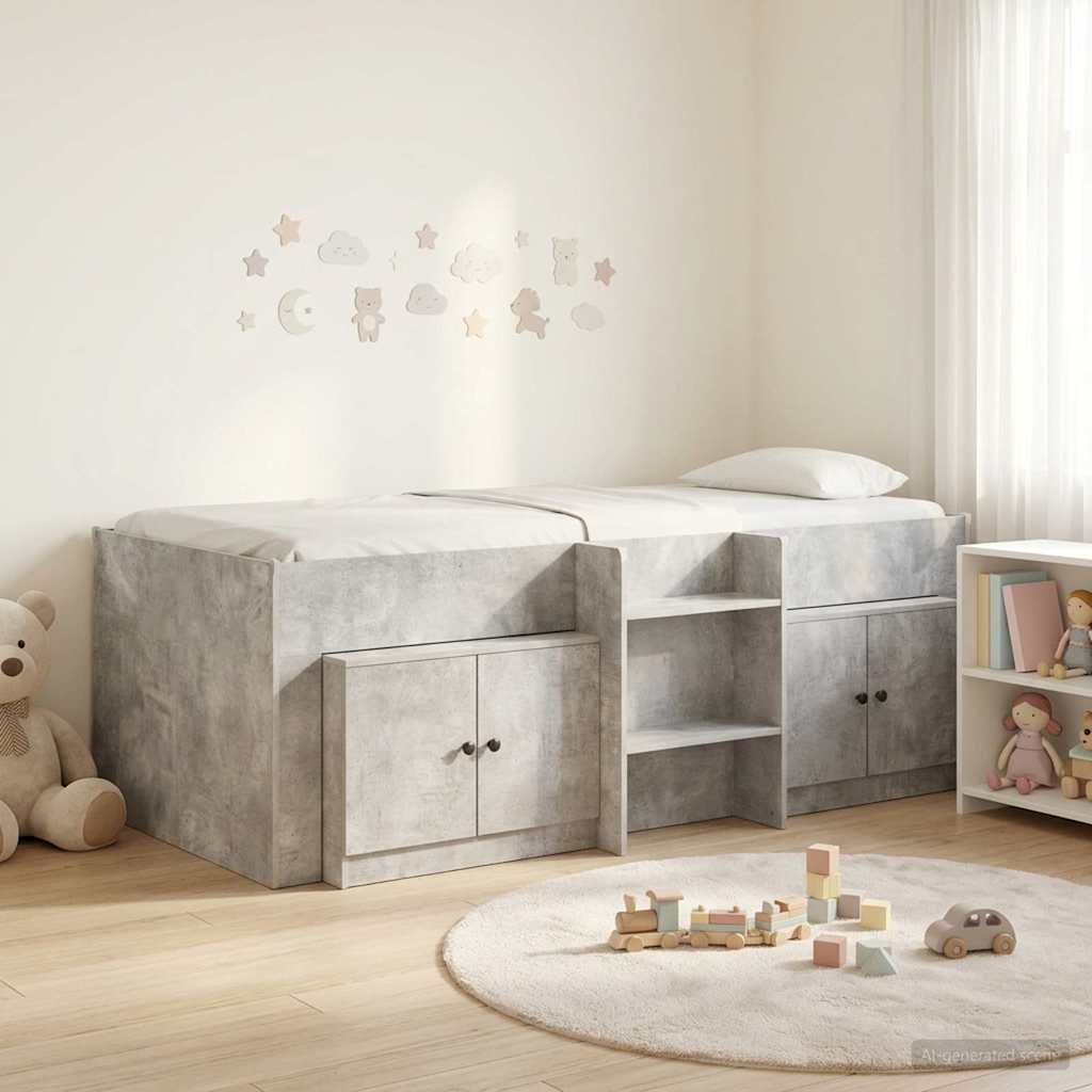 Cadre de lit en loft avec armoire avec stockage 3 pc Gris béton
