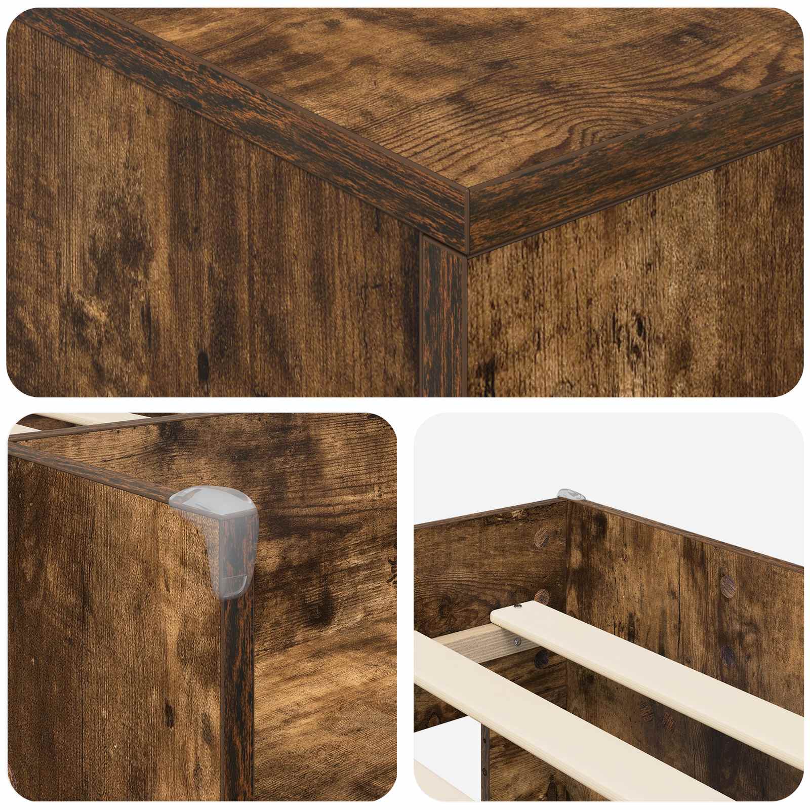 Cadre de lit en loft avec armoire avec stockage 3 pc Chêne fumé - XIOS