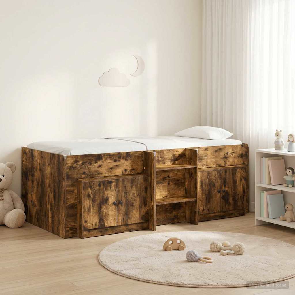 Cadre de lit en loft avec armoire avec stockage 3 pc Chêne fumé - XIOS