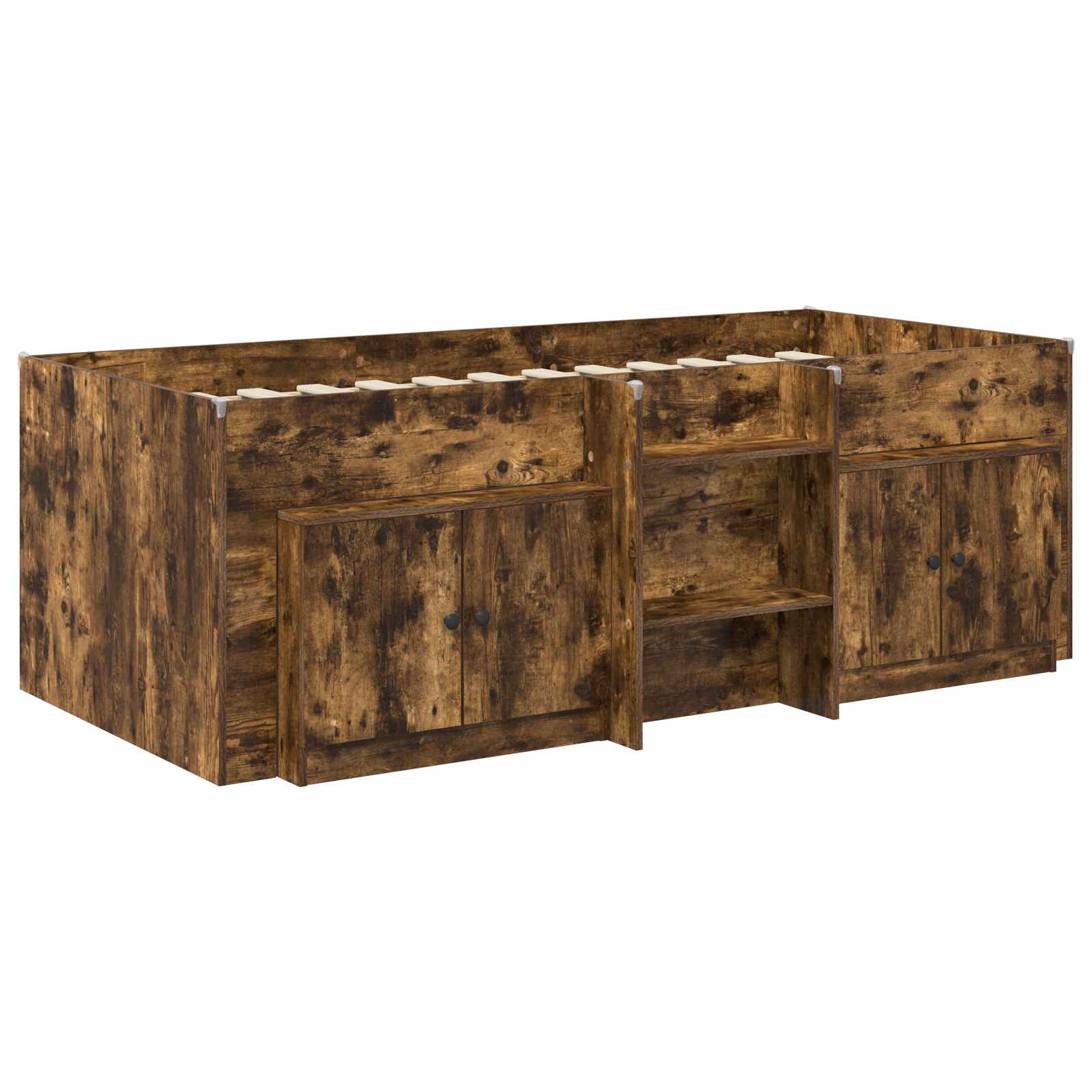 Cadre de lit en loft avec armoire avec stockage 3 pc Chêne fumé - XIOS