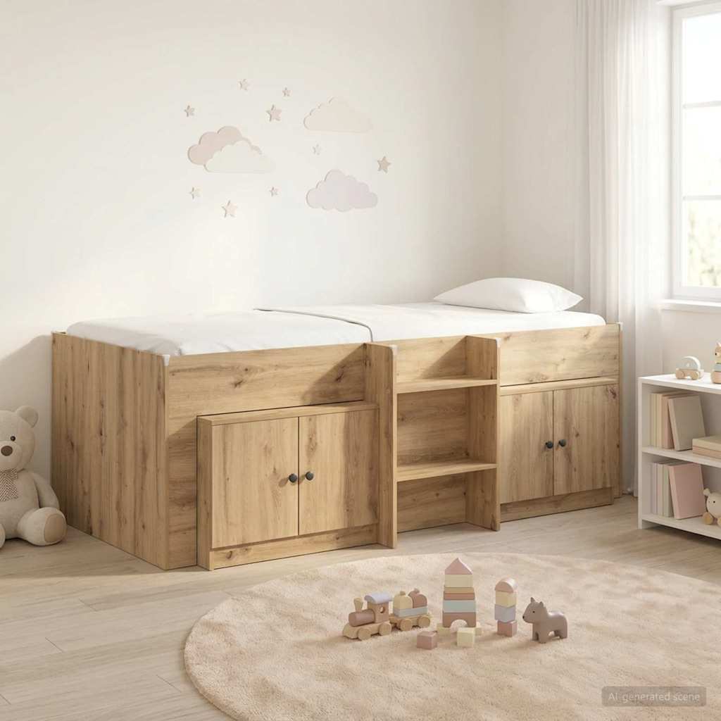 Cadre de lit en loft avec armoire 3 pc Chêne artisanal - XIOS