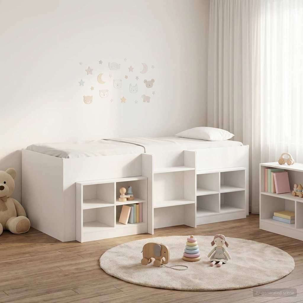 Cadre de lit en loft avec armoire 3 pcs Blanc Bois d'ingénierie - XIOS