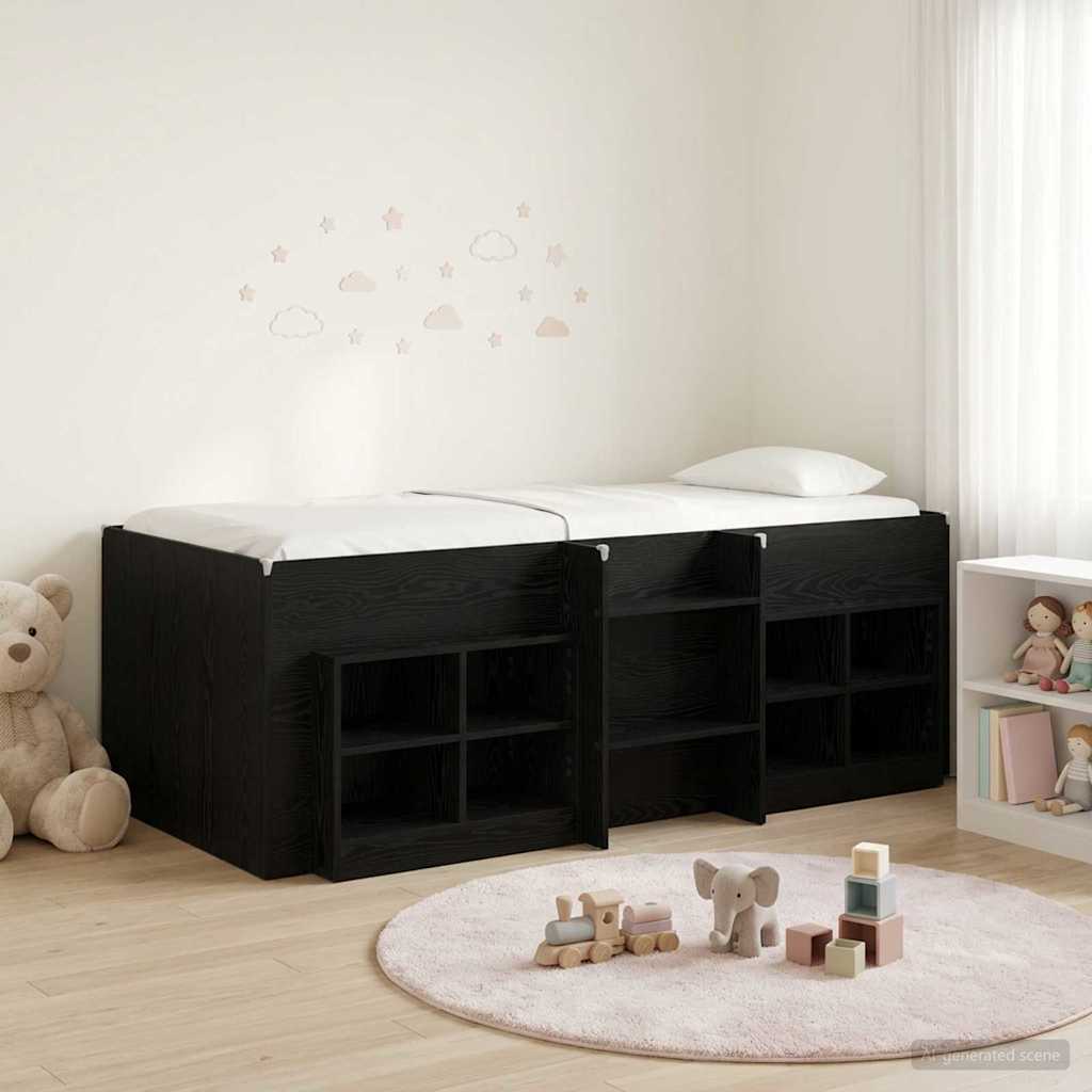 Cadre de lit en loft avec armoire 3 pc Noir Bois d'ingénierie - XIOS
