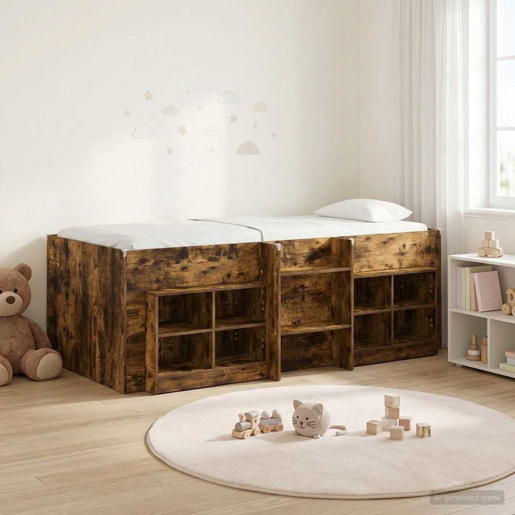 Cadre de lit en loft avec armoire avec étagère 3 pc Chêne fumé - XIOS