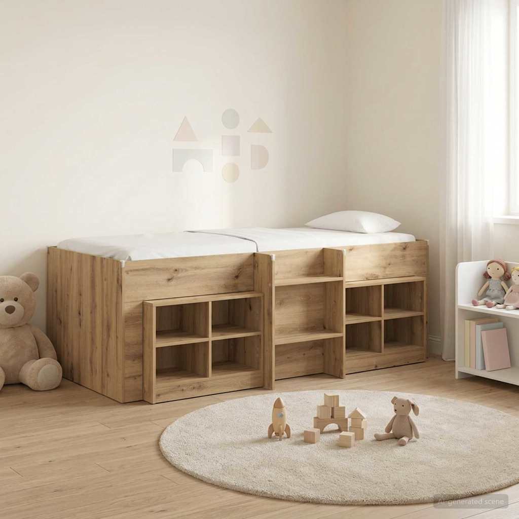 Cadre de lit en loft avec armoire 3 pc Chêne artisanal - XIOS