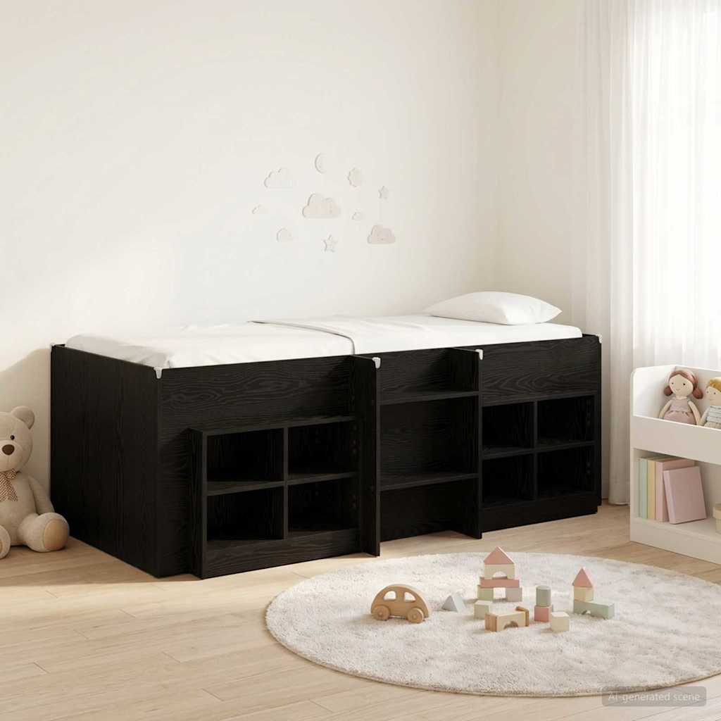 Cadre de lit en loft avec armoire 3 pc Noir Bois d'ingénierie - XIOS