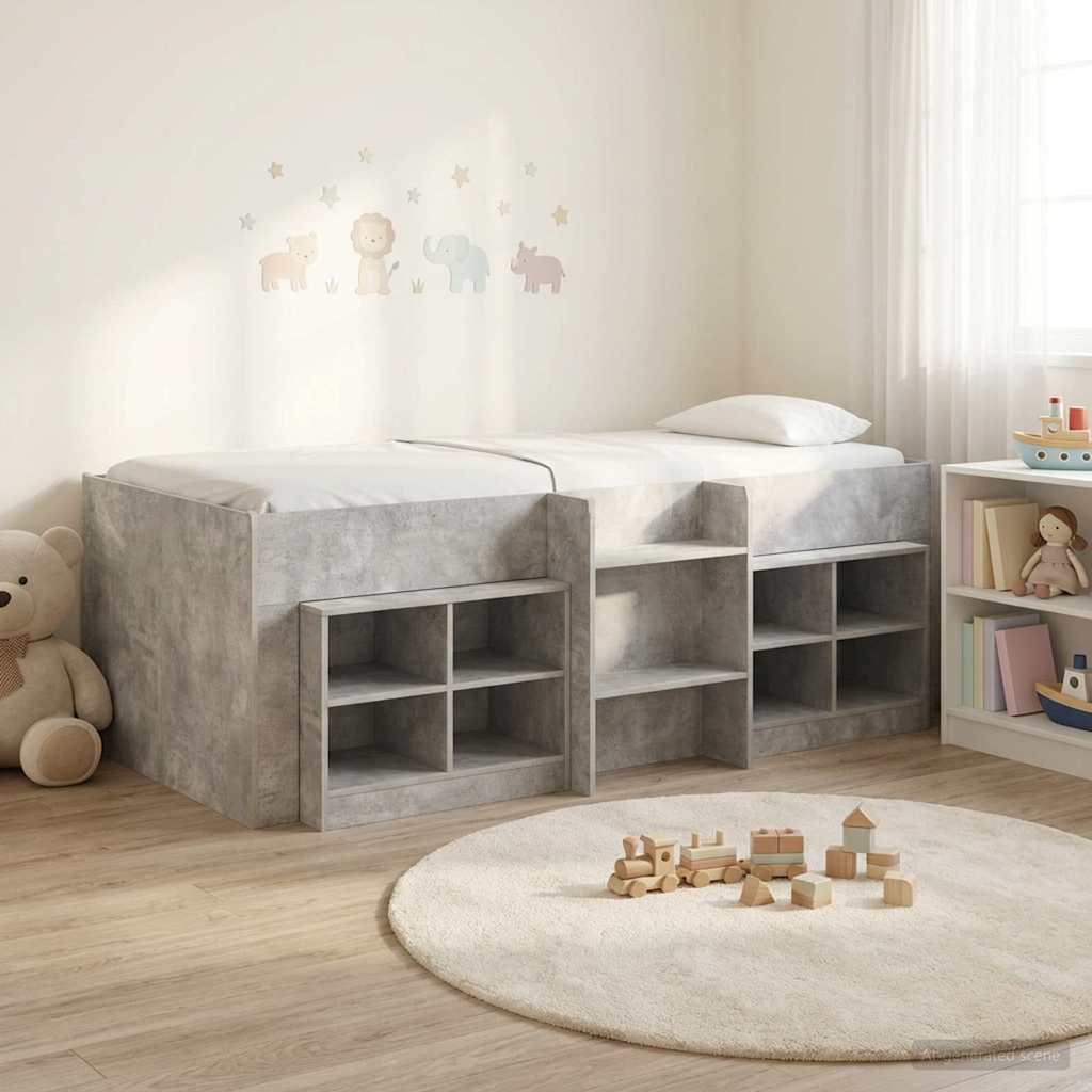 Cadre de lit en loft avec armoire avec étagère 3 pc Gris béton - XIOS