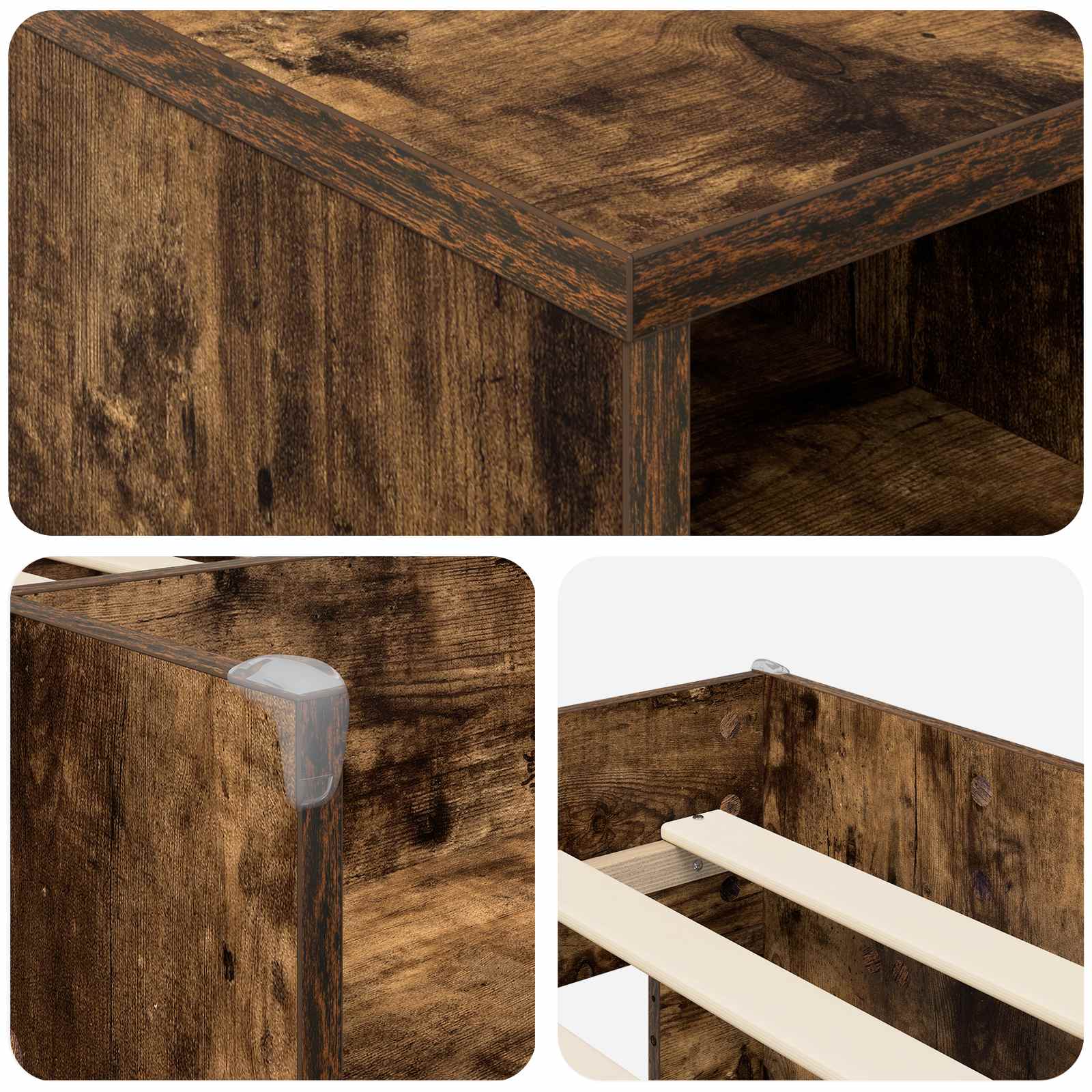 Cadre de lit en loft avec armoire avec étagère 3 pc Chêne fumé - XIOS