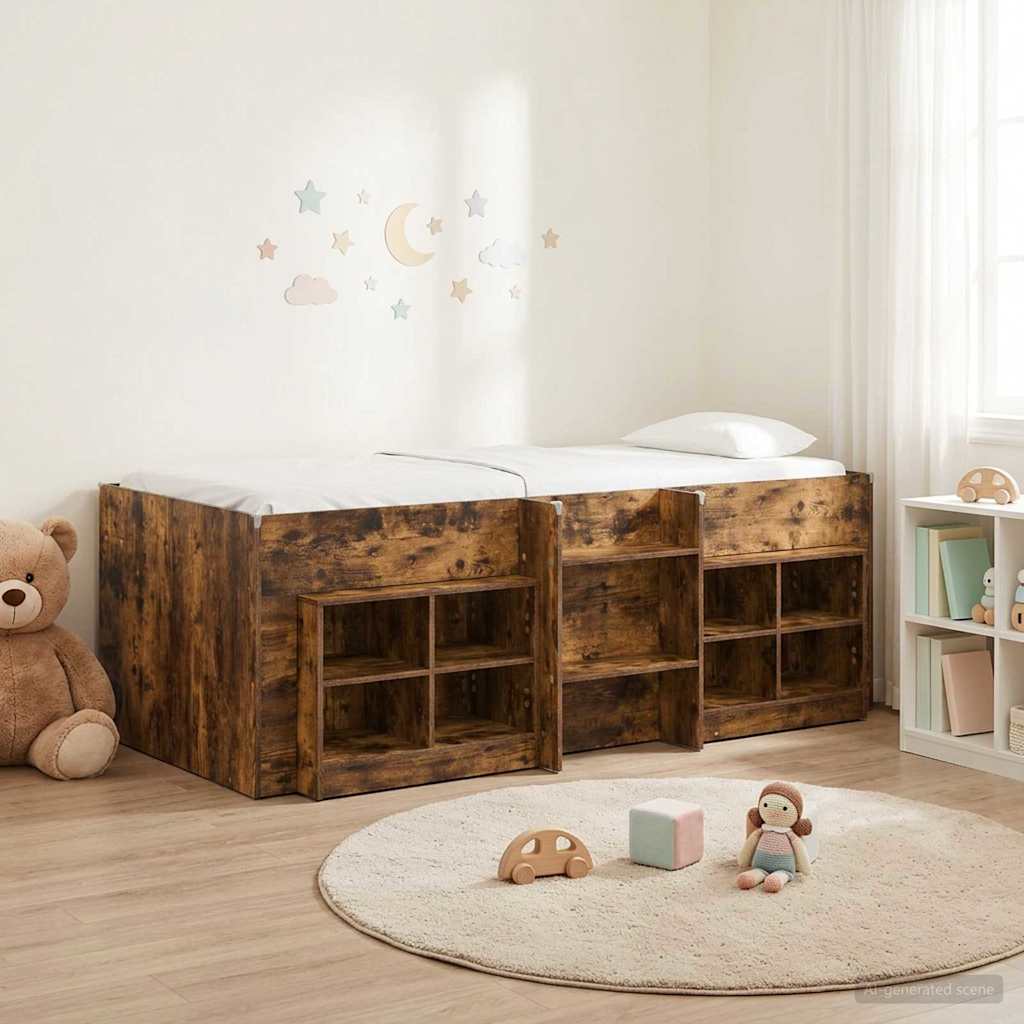 Cadre de lit en loft avec armoire avec étagère 3 pc Chêne fumé - XIOS