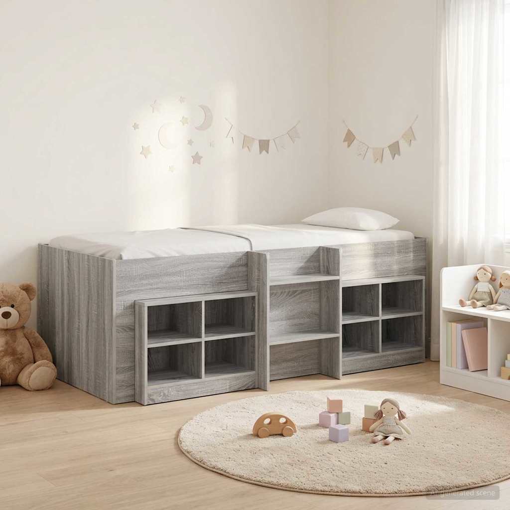 Cadre de lit en loft avec armoire avec étagère 3 pc Sonoma gris