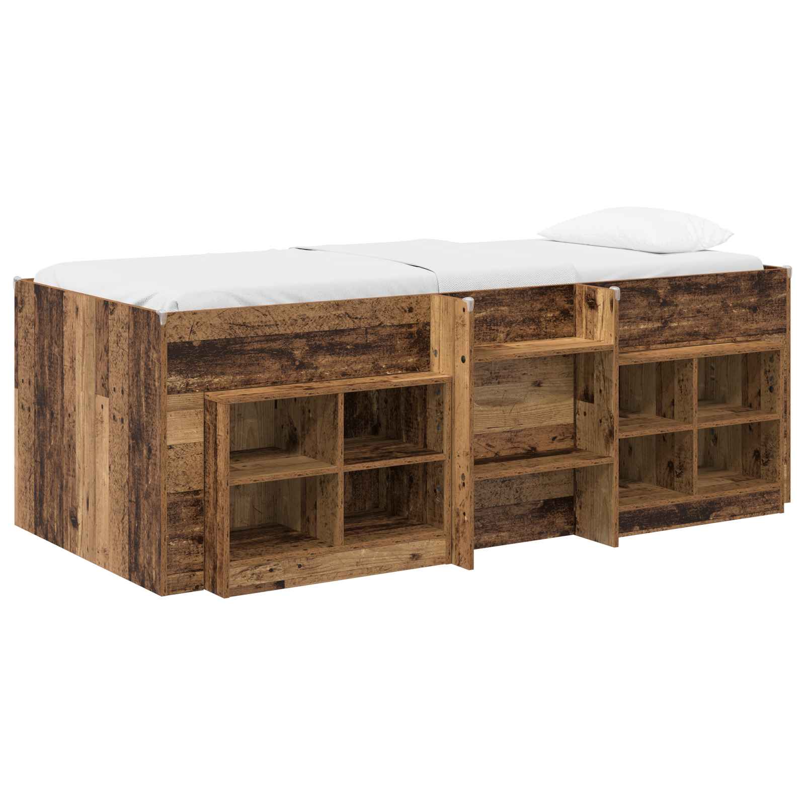 Cadre de lit en loft avec armoire avec étagère 3 pc Bois ancien - XIOS