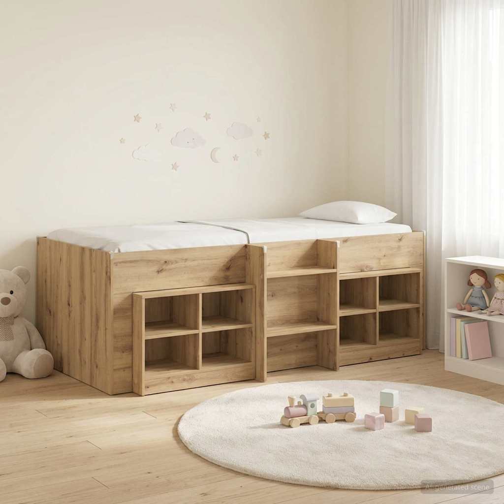 Cadre de lit en loft avec armoire 3 pc Chêne artisanal - XIOS