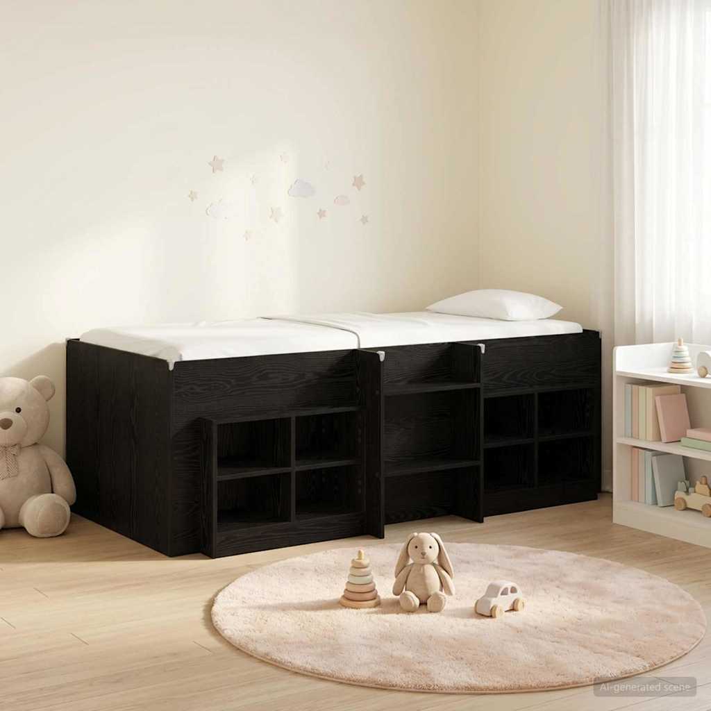 Cadre de lit en loft avec armoire 3 pc Noir Bois d'ingénierie - XIOS