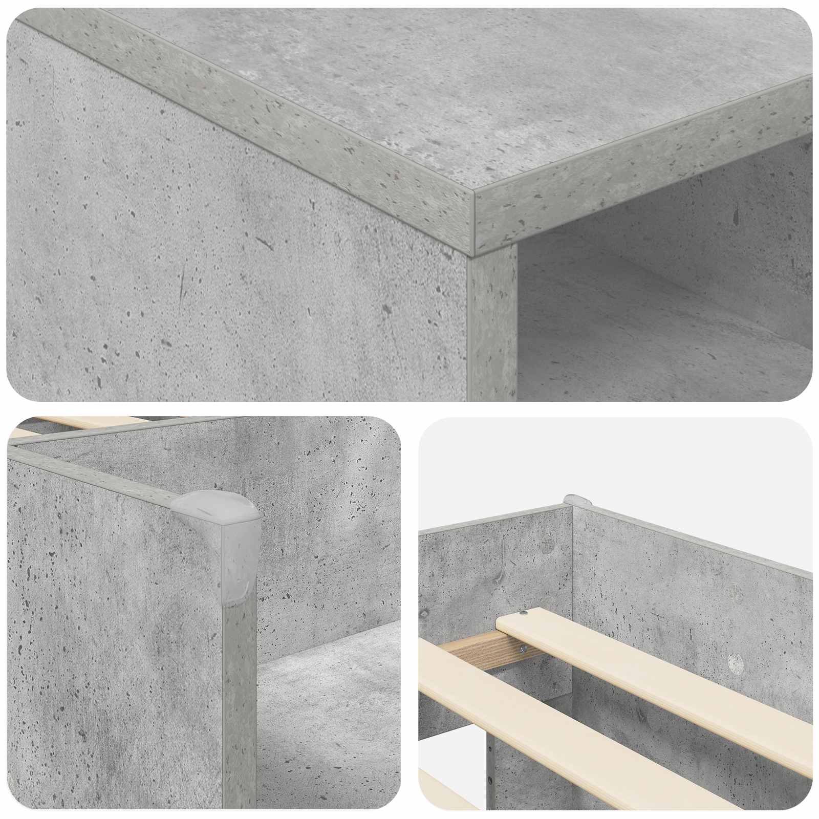 Cadre de lit en loft avec armoire avec étagère 3 pc Gris béton - XIOS