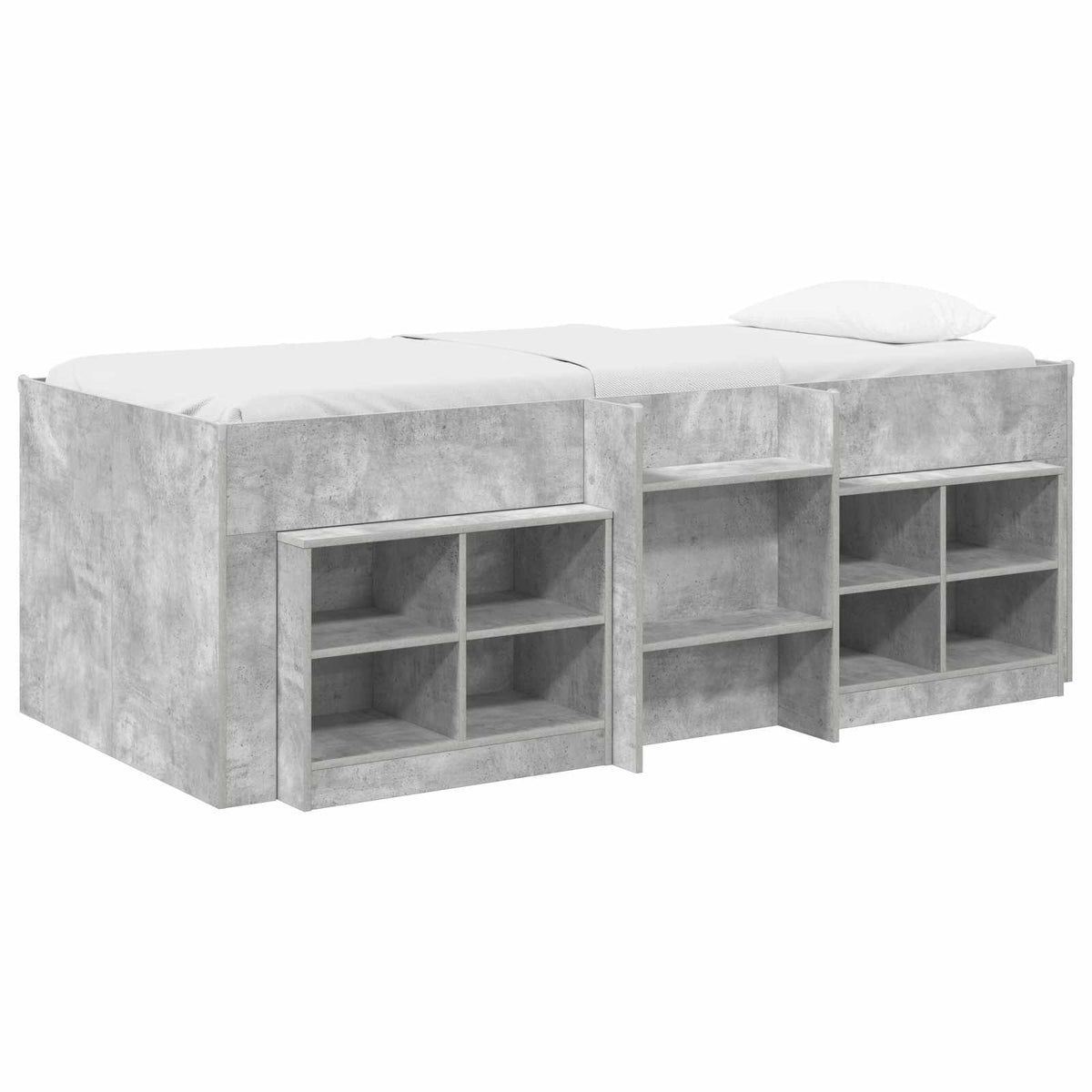 Cadre de lit en loft avec armoire avec étagère 3 pc Gris béton