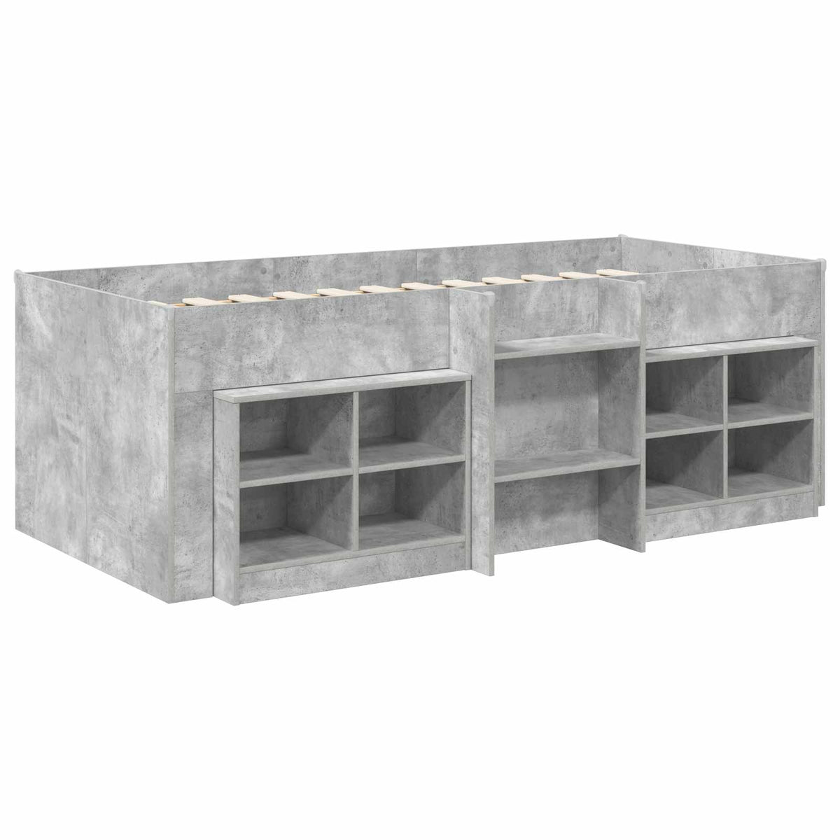 Cadre de lit en loft avec armoire avec étagère 3 pc Gris béton