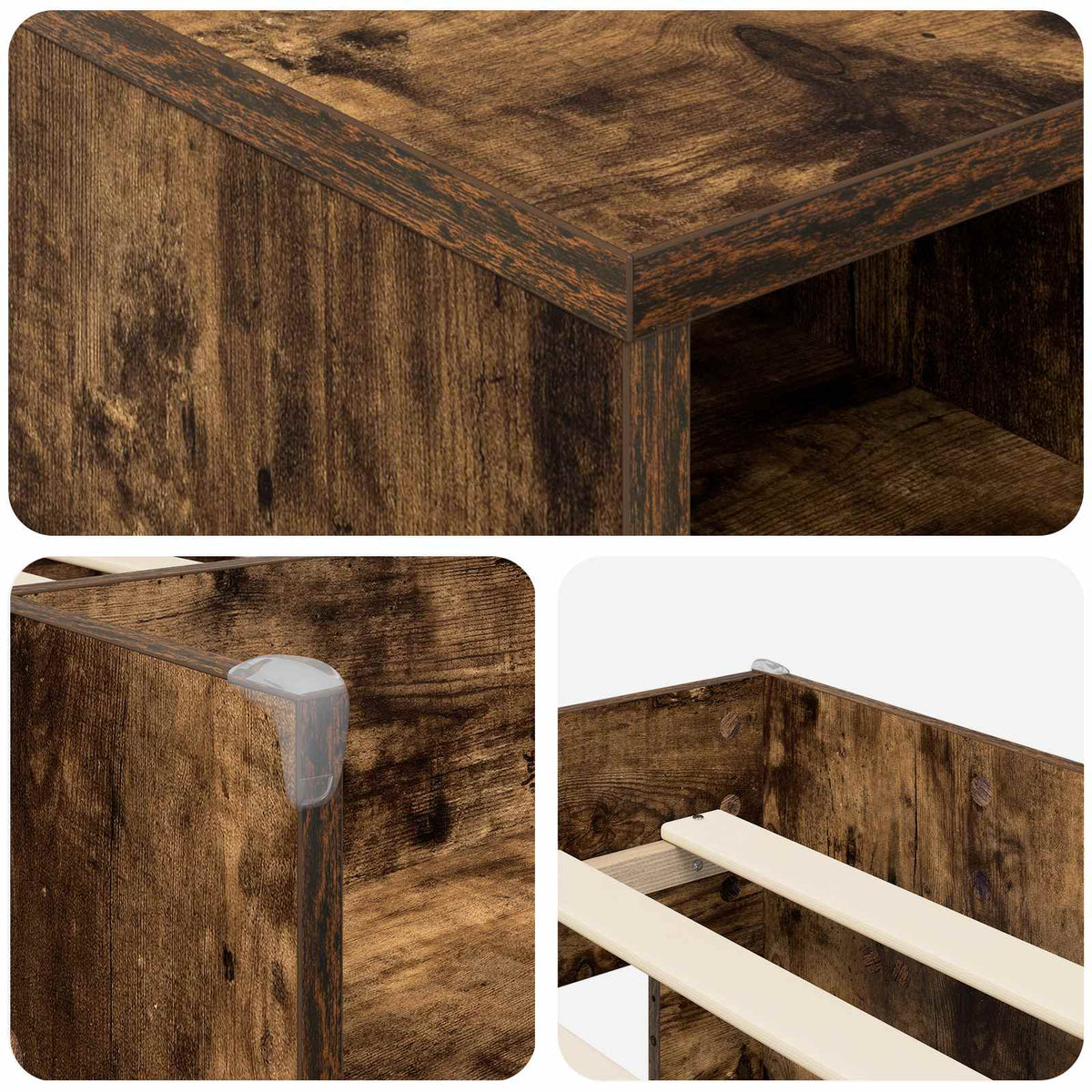 Cadre de lit en loft avec armoire avec étagère 3 pc Chêne fumé
