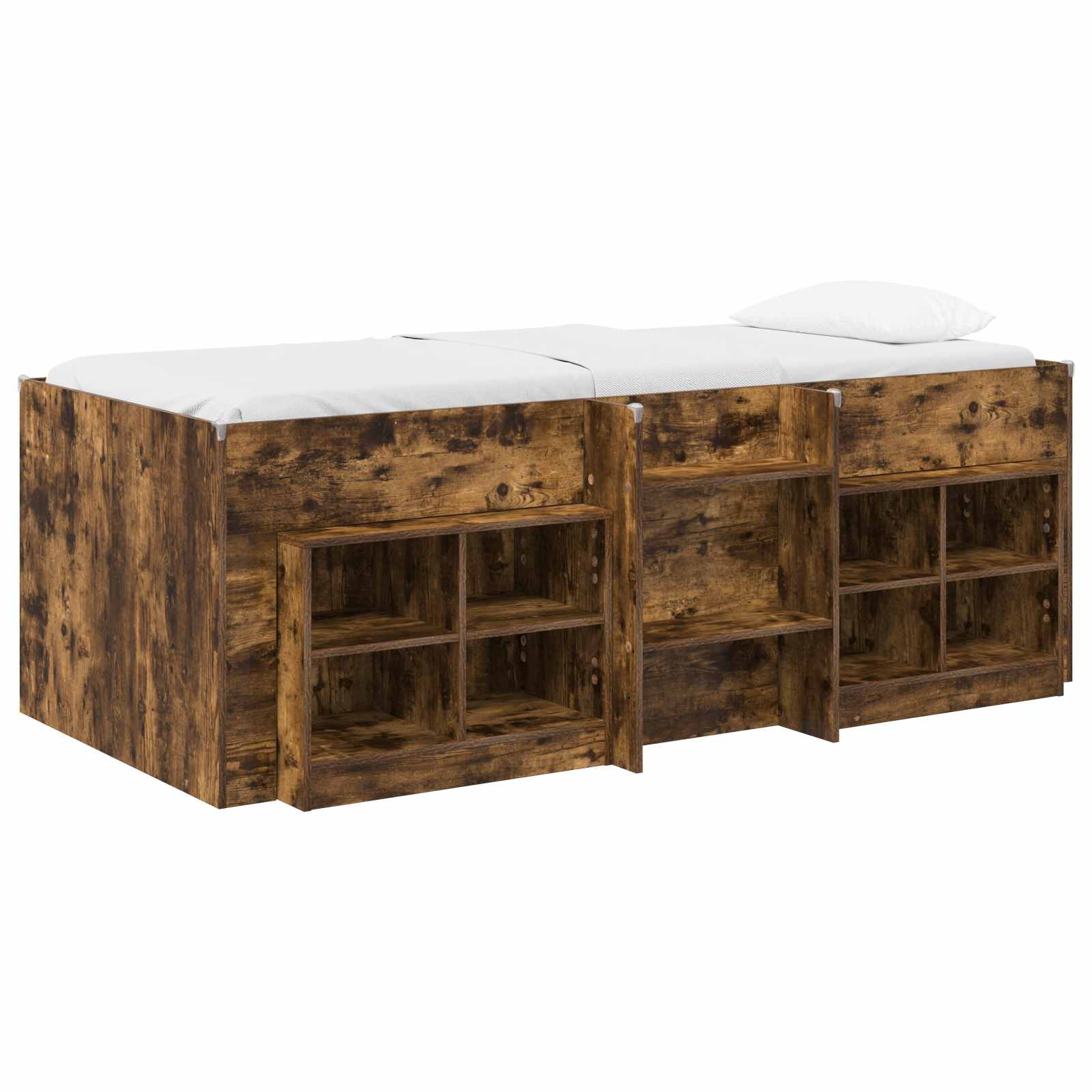 Cadre de lit en loft avec armoire avec étagère 3 pc Chêne fumé