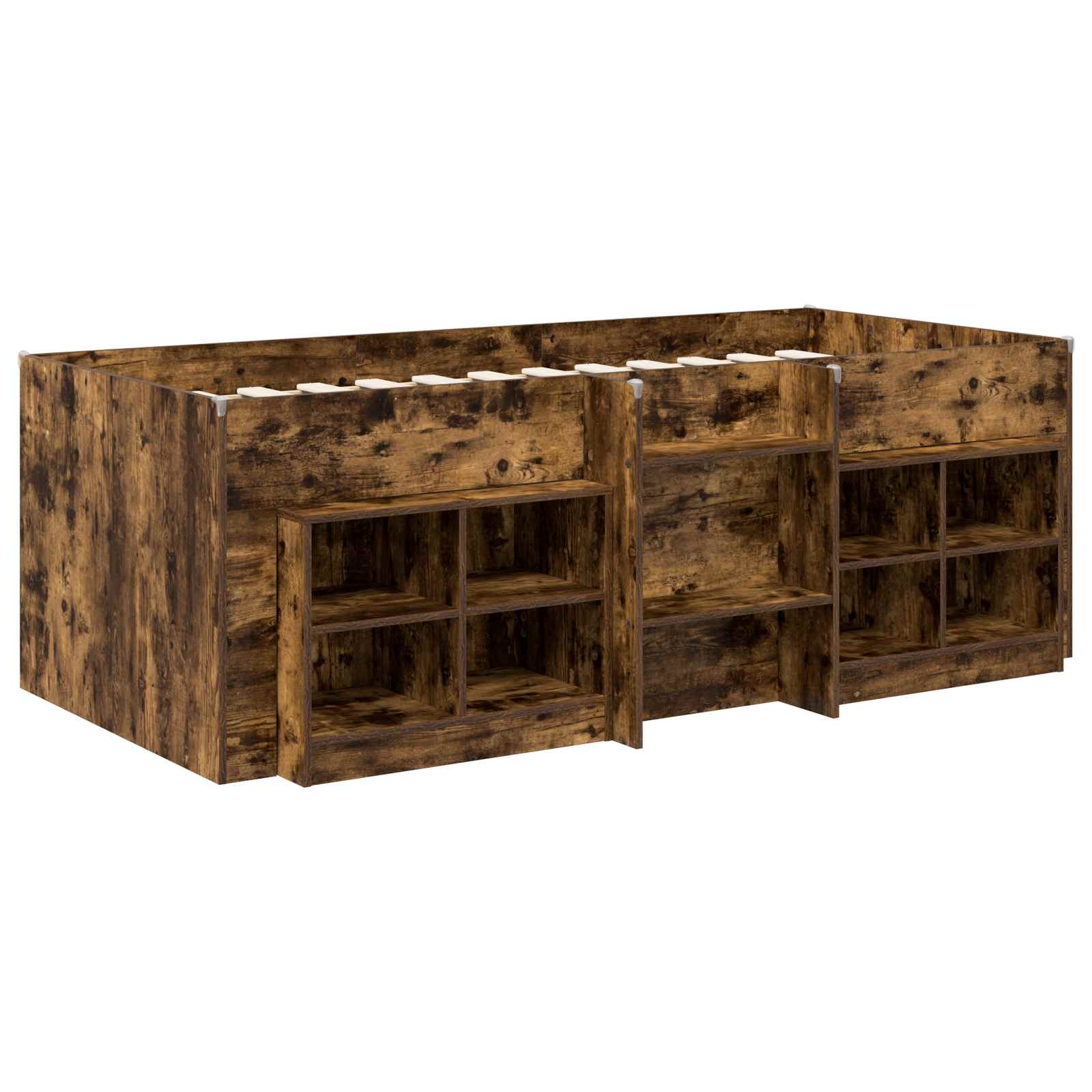 Cadre de lit en loft avec armoire avec étagère 3 pc Chêne fumé - XIOS