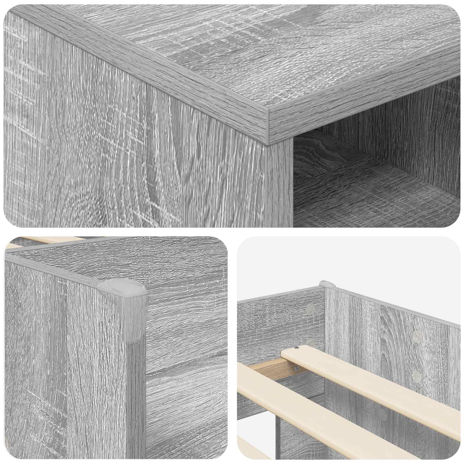 Cadre de lit en loft avec armoire avec étagère 3 pc Sonoma gris - XIOS