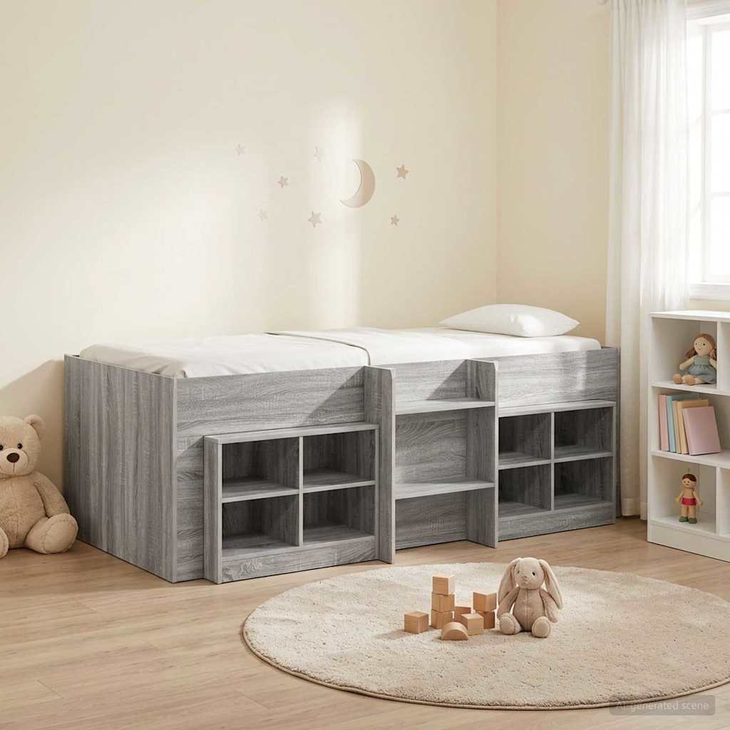 Cadre de lit en loft avec armoire avec étagère 3 pc Sonoma gris - XIOS