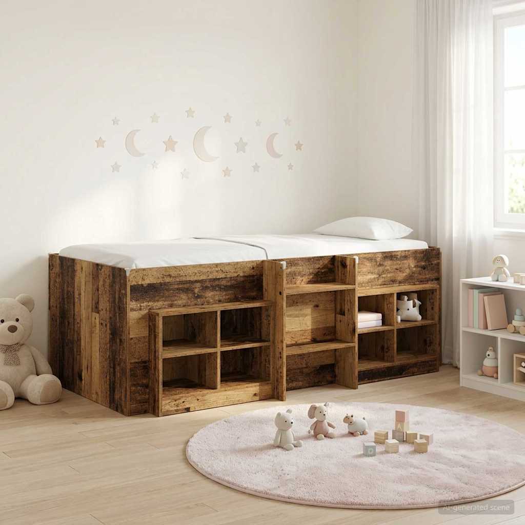 Cadre de lit en loft avec armoire avec étagère 3 pc Bois ancien - XIOS