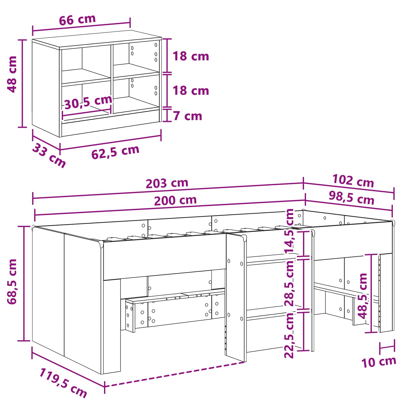 Cadre de lit en loft avec armoire 3 pc Chêne artisanal - XIOS