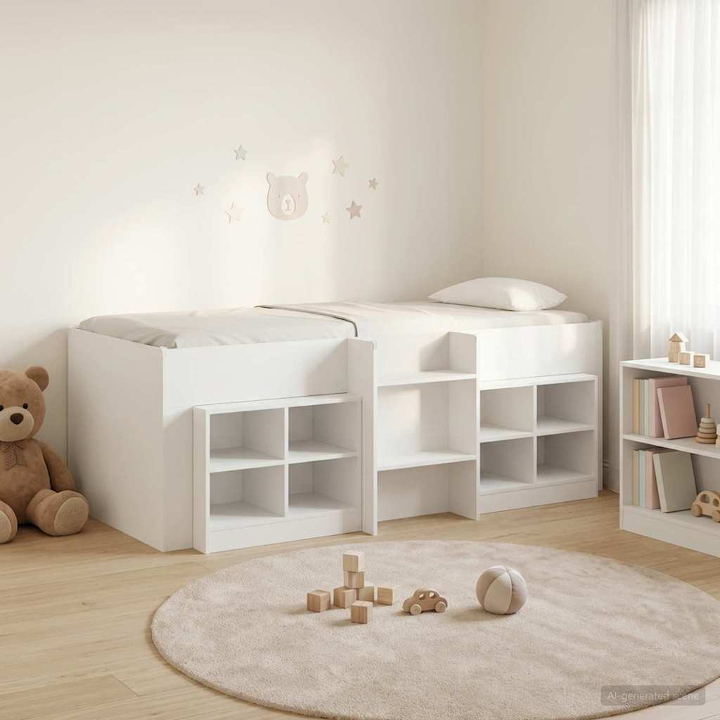 Cadre de lit en loft avec armoire 3 pc Blanc Bois d'ingénierie - XIOS