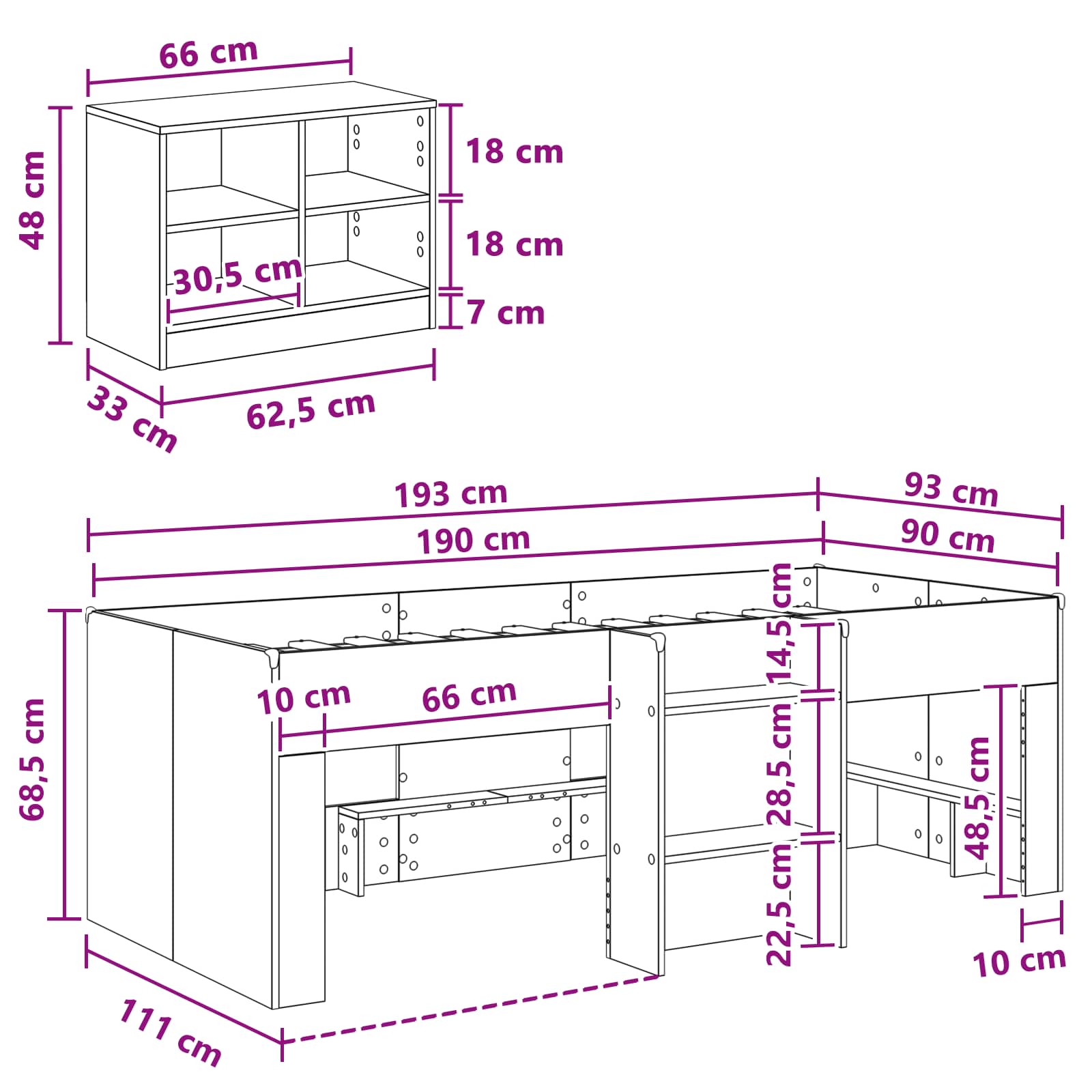 Cadre de lit en loft avec armoire 3 pc Blanc Bois d'ingénierie - XIOS
