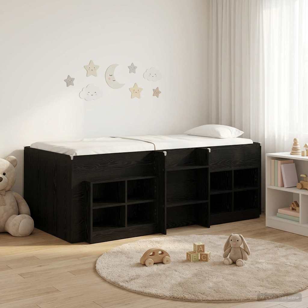 Cadre de lit en loft avec armoire 3 pc Noir Bois d'ingénierie - XIOS