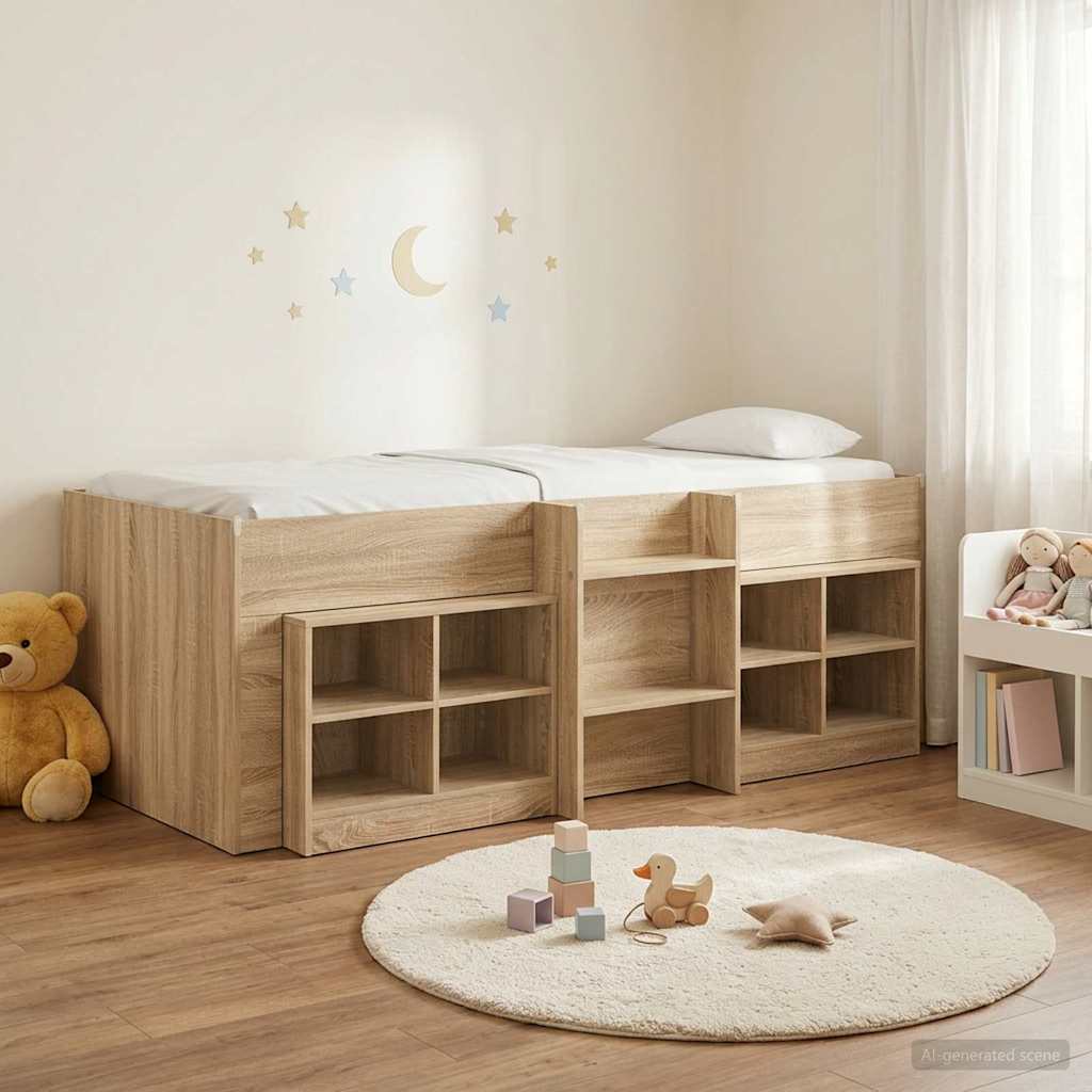 Cadre de lit en loft avec armoire 3 pc Chêne Sonoma - XIOS