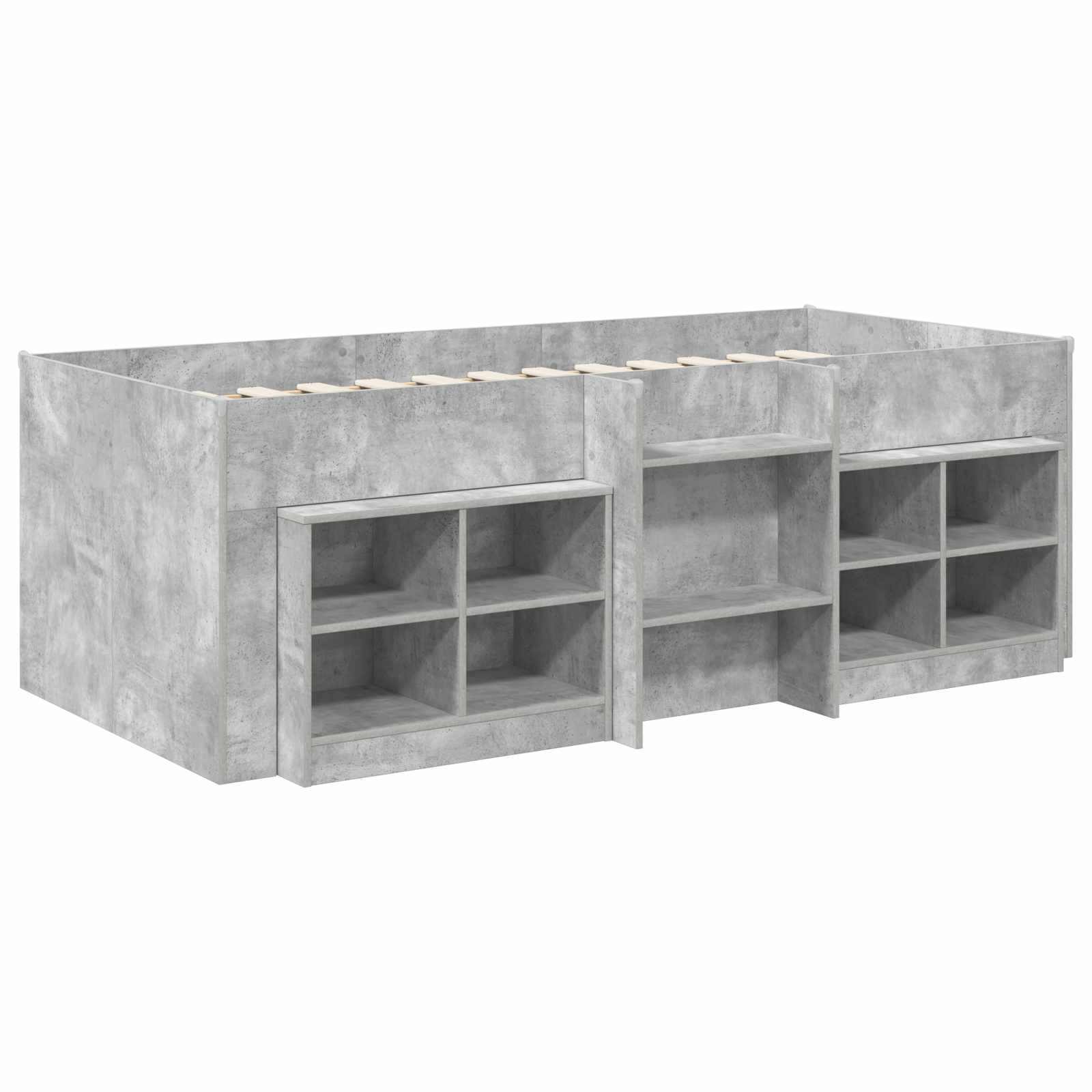 Cadre de lit en loft avec armoire avec étagère 3 pc Gris béton - XIOS