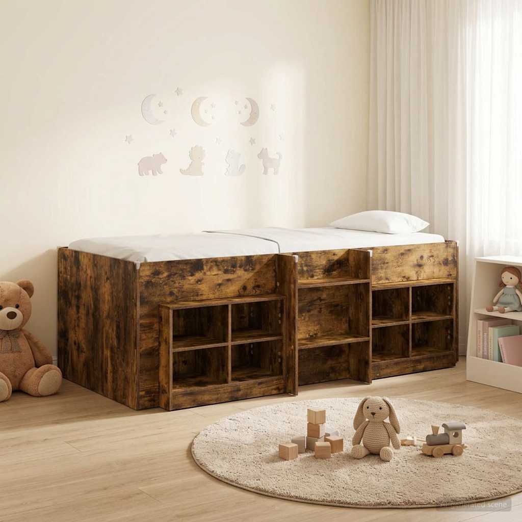 Cadre de lit en loft avec armoire avec étagère 3 pc Chêne fumé - XIOS